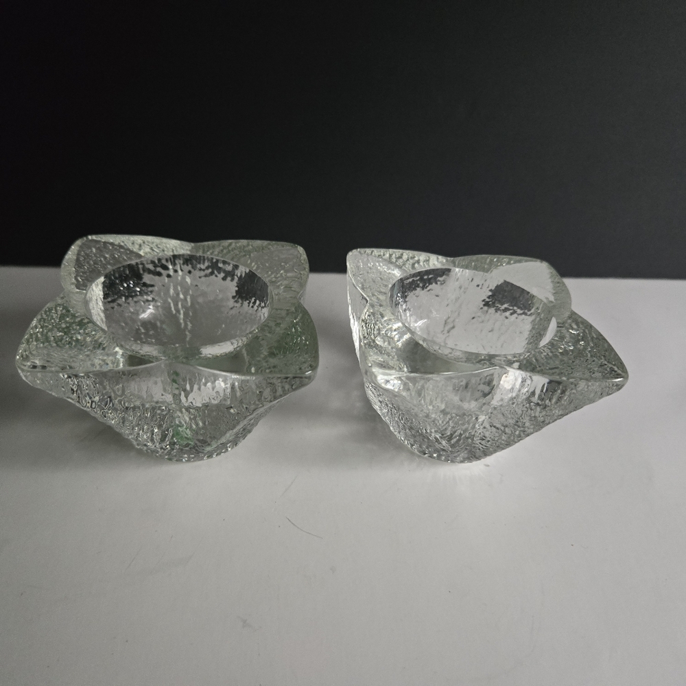 Vintage Glass Candle Holders Flower Design Set Home Decor
